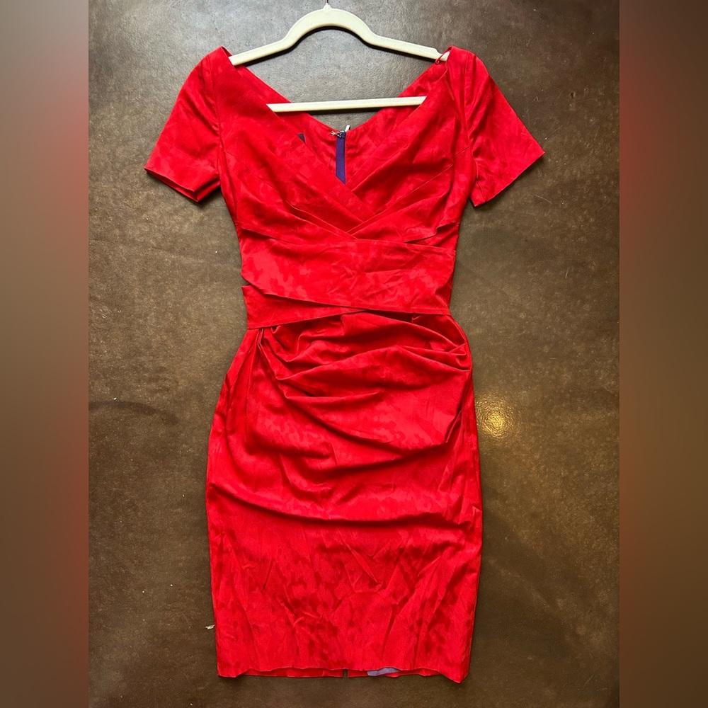 Talbot Runhof- Terrel designer cocktail red dress- size 6 baddie, vampy